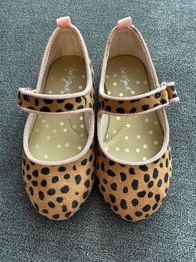 Cat & Jack Leopard Mary Jane Flats in Tan and Black with Pink Trim